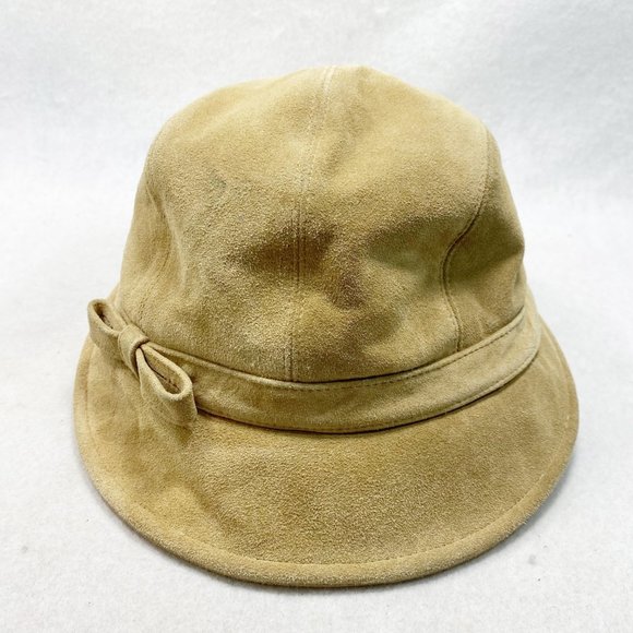 Eric Javits Tan Leather Suede Newsboy Cap OS main image 6